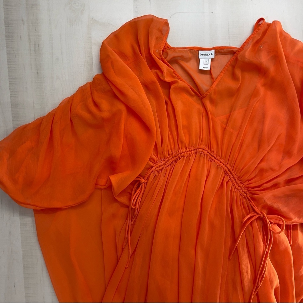 DESIGUAL Orange flowy maxi dress beautiful event travel vacation M - Picture 5 of 9